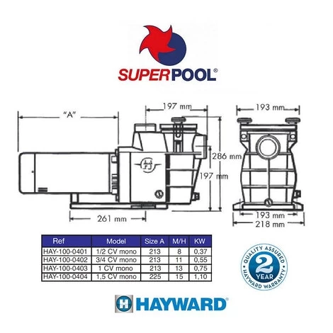 Hayward Superpool Zwembadpomp 11m³/uur 2 Hayward Superpool Zwembadpomp 11m³/uur - Afbeelding 2