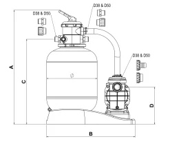 Zwembad Filterset AstralPool Galactic 500mm -8m3/h -Vijver Benodigdheden Verkoop Zwembad filterset AstralPool Galactic maatschets 1 scaled